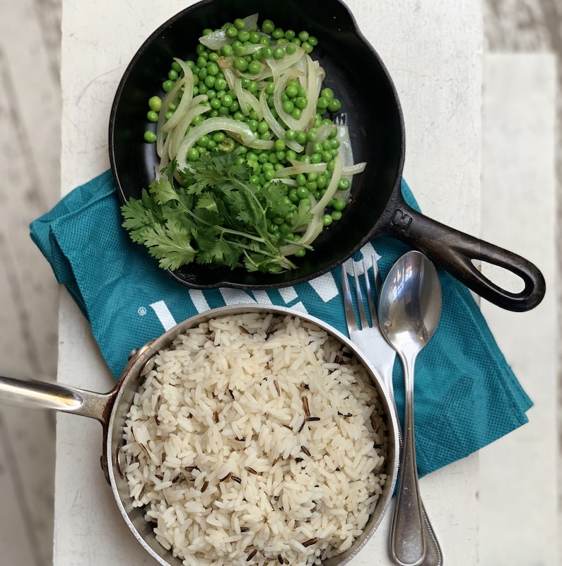 long wild grain rice with peas and cilantro