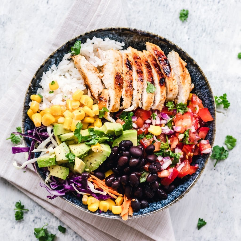 Rice and chicken bowl prepared with southern style